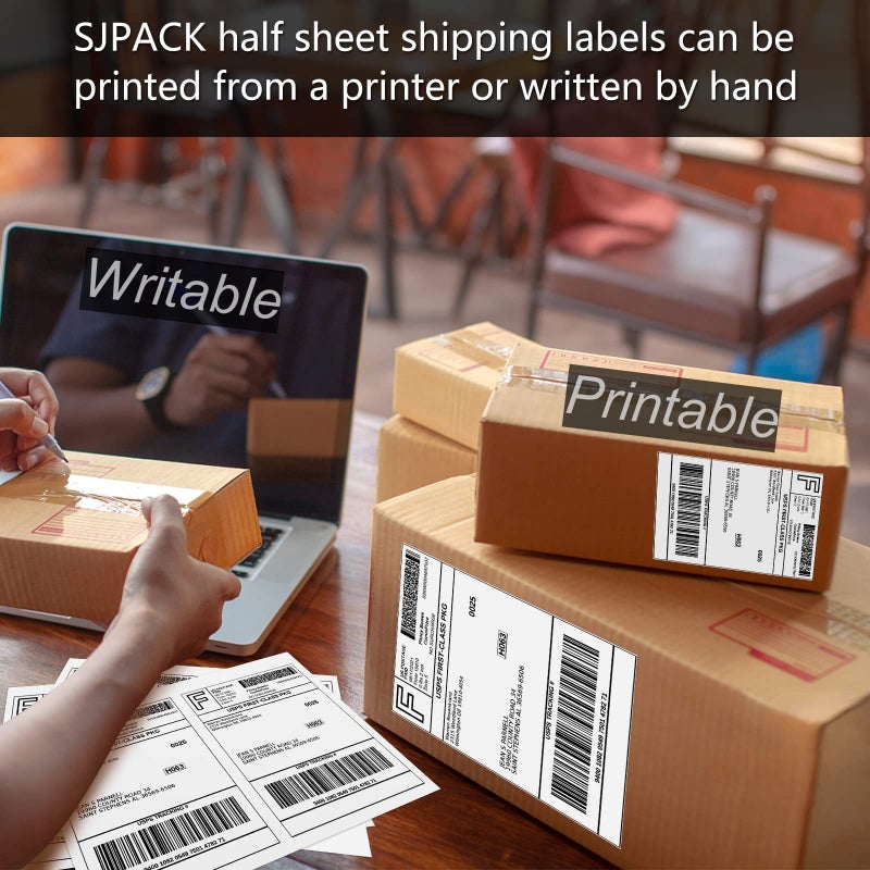 SJPACK 100 Half Sheet Shipping Labels 5-1/2" X 8-1/2" Address Blank Labels Laser/Ink Jet - Image 4